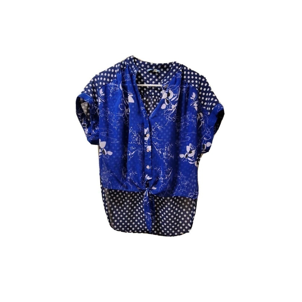 Leifnotes Floral And Polkadot Floral Blouse, Blue And White Size 2